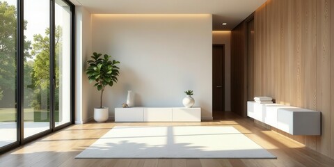 Modern minimalist interior design showcasing a serene living space with natural light