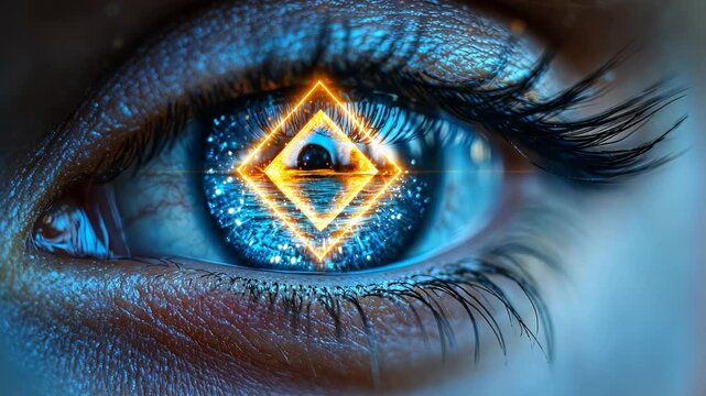 Close up eye with abstract geometric pattern and water reflection digitally enhanced artistic illustration intricate visual element human eye digital image color study visual perception geometric patt