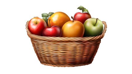 Fresh Fruit in Rattan Basket on Transparent Background for Graphic Design Projects