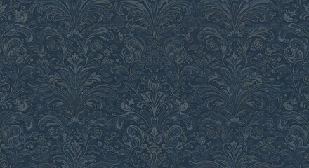 Midnight Bloom Damask AI Generated