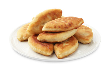 Delicious fried pyrizhky (stuffed pies) isolated on white
