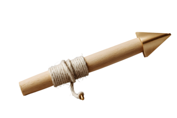 Arrow replica. Wooden shaft, metallic tip, and bound twine for primitive hunting or historical demonstration