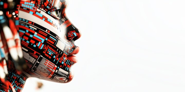 Futuristic profile of a human face with colorful circuit-like patterns, symbolizing the fusion of technology and humanity.