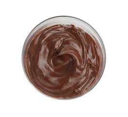 Tasty chocolate pudding isolated on white, top view