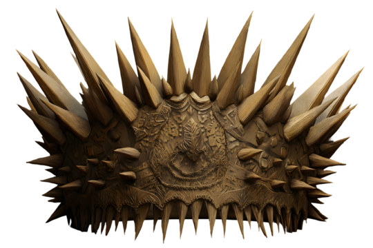 Spiked crown of detailed, bone-like material. Embellished carvings. transparent background. Sharp points. Majestic, imposing design