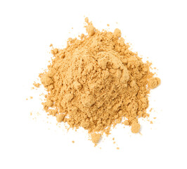Superfood. Pile of turmeric powder isolated on white, top view