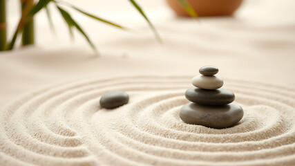 Naklejka premium Serene Zen Garden Stacked Stones and Sand Mandala