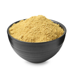 Superfood. Mustard powder in bowl isolated on white