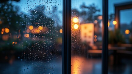 Rainy night view through a window