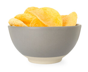 Tasty chips in bowl isolated on white