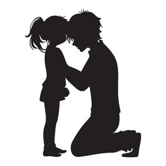 Dad Kneeling to Talk with Child Silhouette – Caring Parenting Concept Vector for Father’s Day