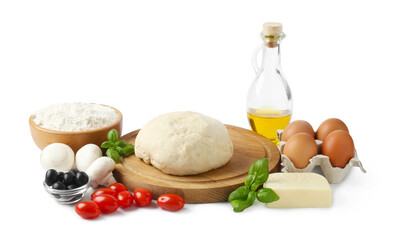 Making pizza. Different ingredients isolated on white