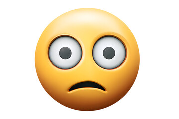 Fototapeta premium Surprised expression. Face is yellow with wide eyes and a worried mouth. Represents shock and confusion on a transparent background