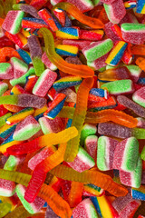 Assorted gummy candies. Top view. Jelly  sweets background.