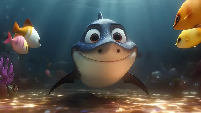 Cartoon dolphin underwater scene