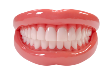 Perfect smile. Upper and lower teeth are flawlessly aligned in a glossy, healthy mouth against a transparent background