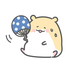 うちわであおぐゴールデンハムスター