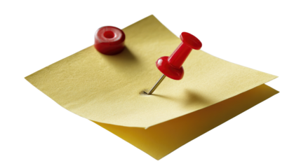 Pinned Reminder: A red push pin secures a memo to a sticky note, symbolizing a key message or important detail. Perfect for concepts like planning, communication, or reminders.