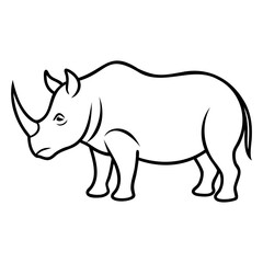 Simple black outline rhinoceros vector image with clear transparent background