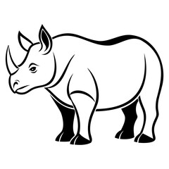 A simple vector design of Rhinoceros black vector outline or vector line art isolated on transparent background