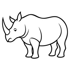 Elegant rhinoceros line drawing vector in black on a transparent background
