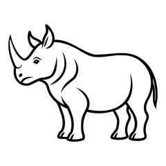 Elegant rhinoceros line drawing vector in black on a transparent background