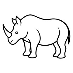 Elegant rhinoceros line drawing vector in black on a transparent background