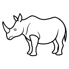Simple rhinoceros black vector outline illustration isolated on transparent background