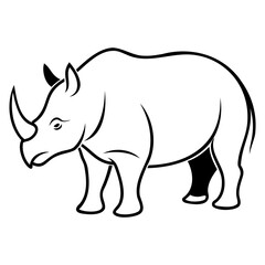 Simple rhinoceros black vector outline illustration isolated on transparent background