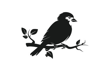 Obraz premium Weaver bird on branch black silhouette vector illustration