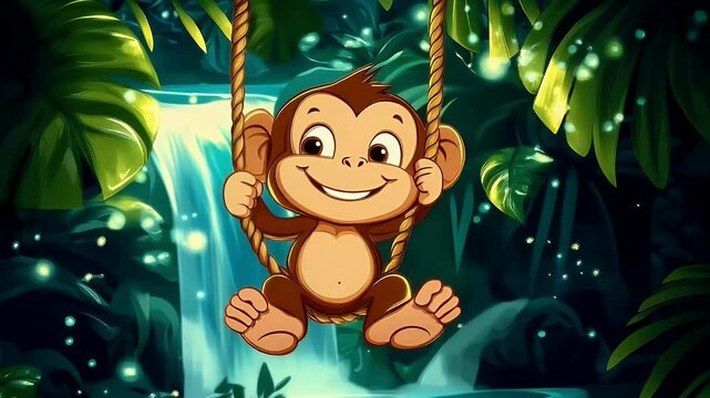 Cheerful monkey swinging in jungle