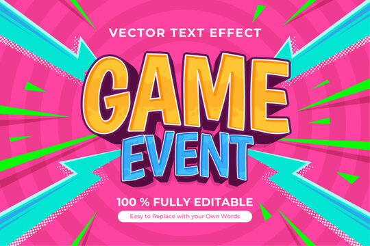 Colorful text effect, game event announcement with editable vector design