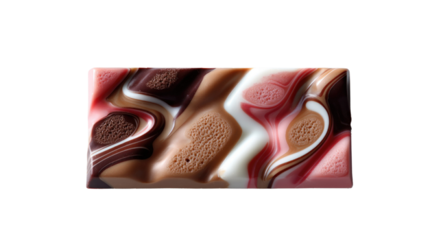 Artistic Chocolate Swirl: A close-up shot of an artisan chocolate bar with a colorful and swirled pattern, showcasing the delectable swirls and textures of the gourmet treat.