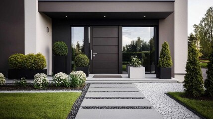 Aesthetic appeal of a modern door at a country house entryway.
