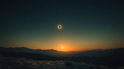 Solar eclipse over mountains