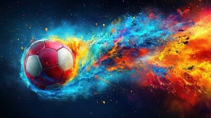 Fototapeta premium Fiery soccer ball in cosmic explosion