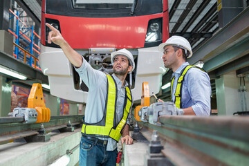 Train Engineers Discussing Maintenance in Depot