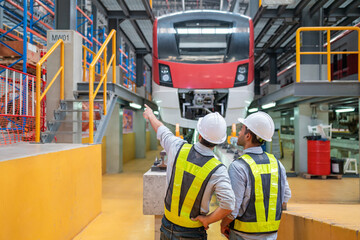 Train Engineers Discussing Maintenance in Depot