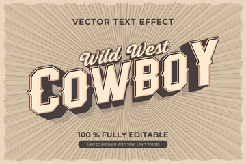 Editable Wild West Cowboy vector text effect. Perfect for vintage designs. - obrazy, fototapety, plakaty
