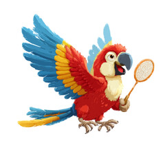 Obraz premium A cute macaw playing badminton