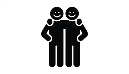 Friendship Silhouette Icon – Two Happy People Hugging Each Other Vector Illustration

