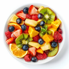 Fresh and Colorful Fruit Salad in White Bowl on Clean Background