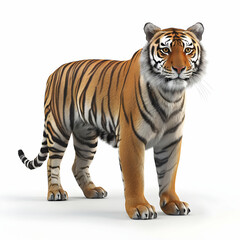 Obraz premium Majestic tiger standing confidently in lifelike pose with vivid stripes