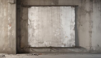 Torn poster mockup on weathered concrete with exposed pipes  Rustic industrial setting , asset, iron, dark