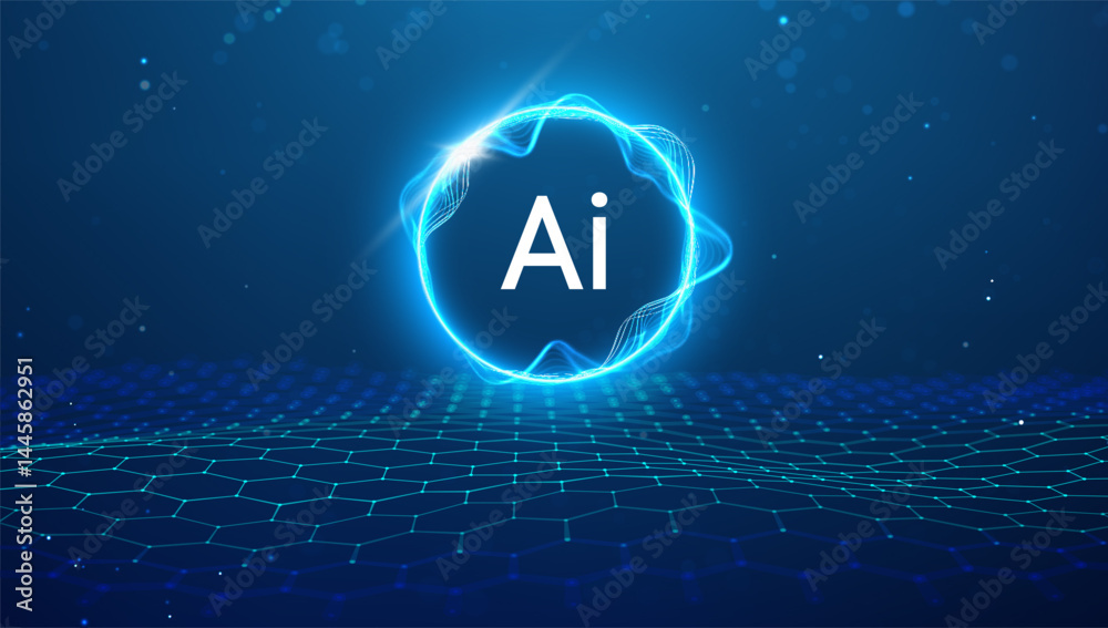 Wall mural ai background abstract data digital tech science blue light network. 3d vector wave concept cell med
