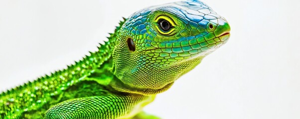 Obraz premium A close up portrait of a vibrant green and blue lizard