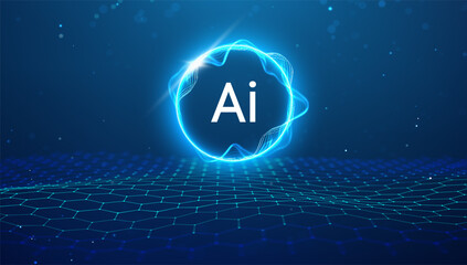 Fototapeta premium AI Background Abstract Data Digital Tech Science Blue Light Network. 3D vector wave concept cell medical flow research pattern. Neuron molecular pharmaceutical shield energy protection graphic.