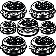 Delicious Burger Illustrations  A Set of Six Yummy Burger Designs