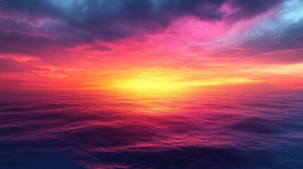 Fototapeta premium Vibrant Sunset over Calm Ocean Colorful Sky Dramatic Cloudscape Seascape Pink Purple Orange Hues