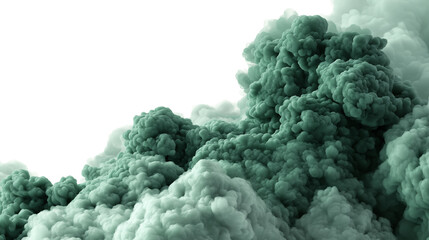 Dramatic swirling clouds in shades of gray and green isolated on white transparent background